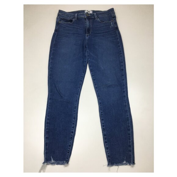 PAIGE Denim 5 Pocket Tawnie Destructed Wash Hoxton Ankle Raw Edge Hem Jeans - Picture 1 of 13